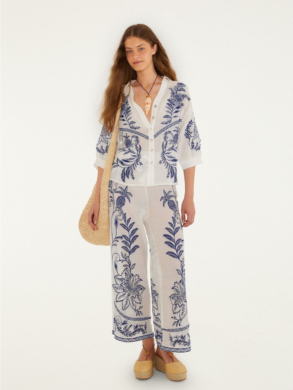 Farm Rio: Off-White Nina Embroidery Pants - Picture 7 of 8